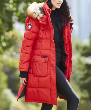 Brand new Red Faux Fur-Trim Long Puffer Coat - Women's Canada Weather Gear! Sz L! Retails $280 