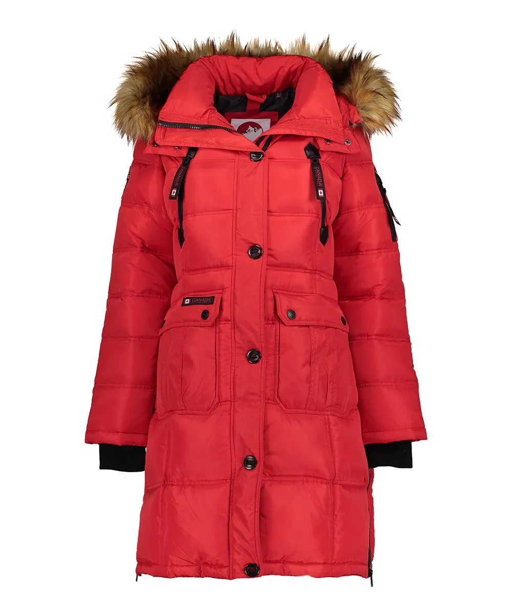 Brand new Red Faux Fur-Trim Long Puffer Coat - Women's Canada Weather Gear! Sz L! Retails $280 