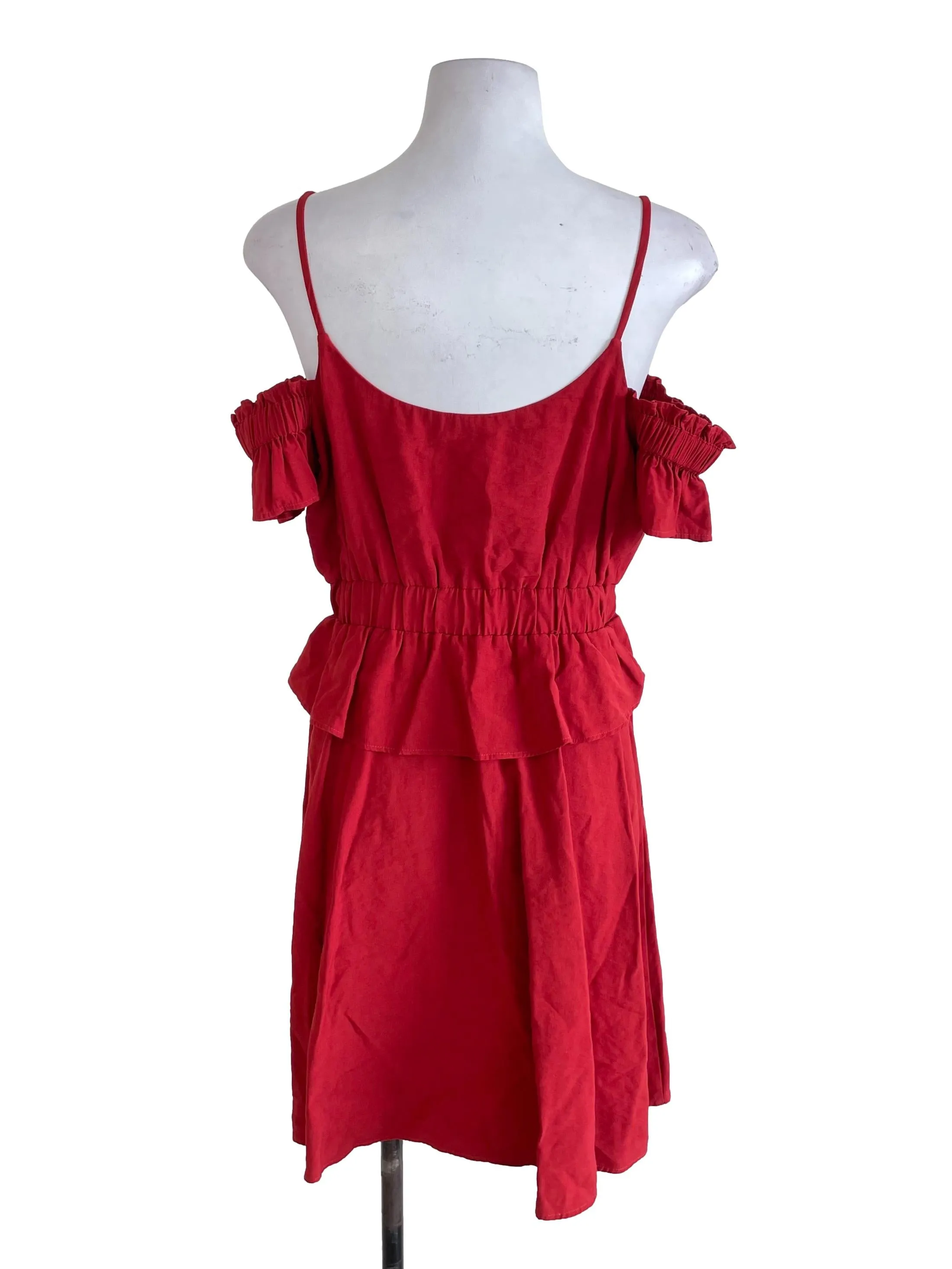 Brick Red Ruffled Off-Shoulder Dress LB
