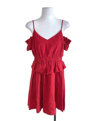 Brick Red Ruffled Off-Shoulder Dress LB