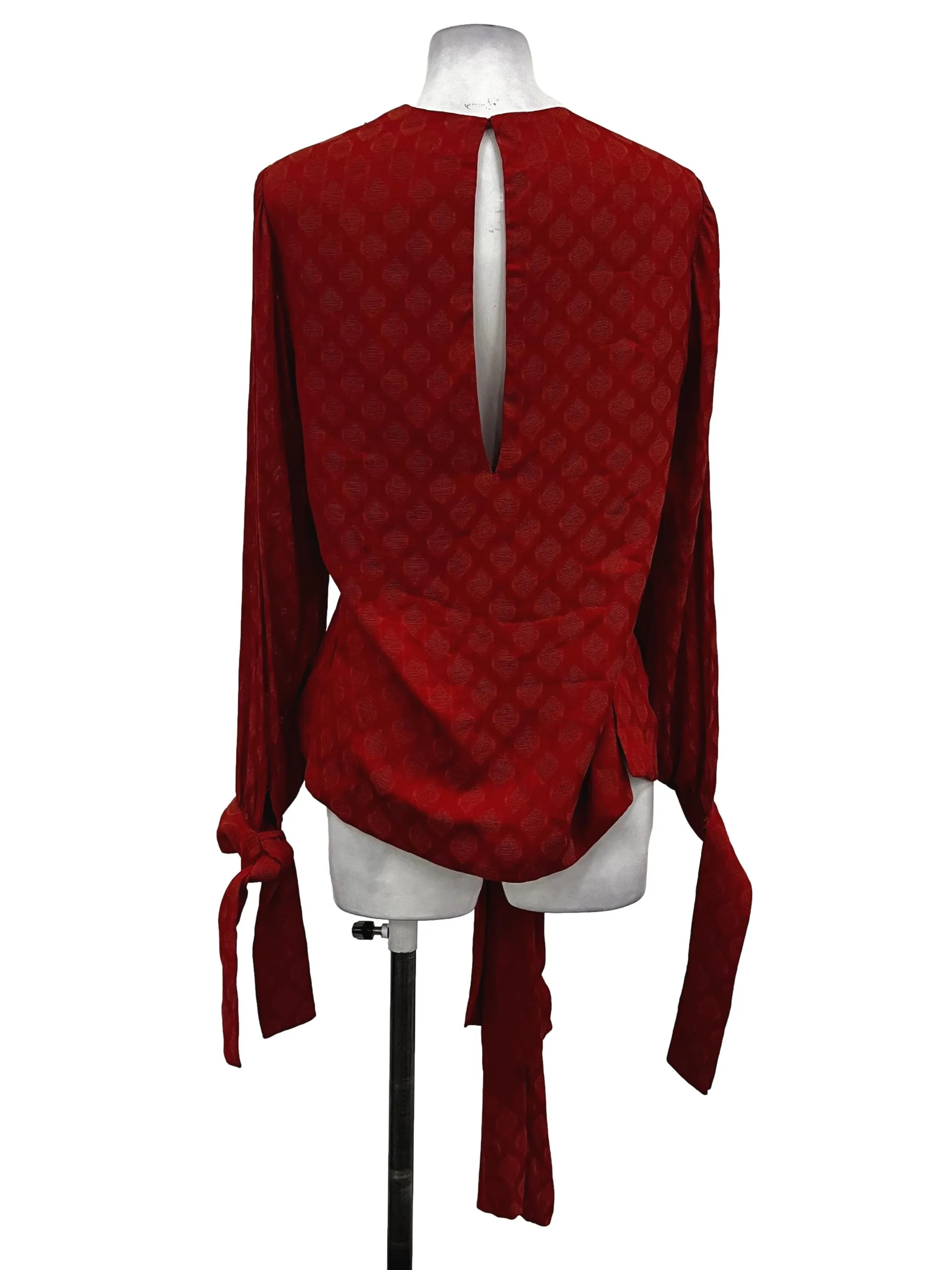 Bright Red Printed Tie Blouse