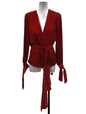 Bright Red Printed Tie Blouse