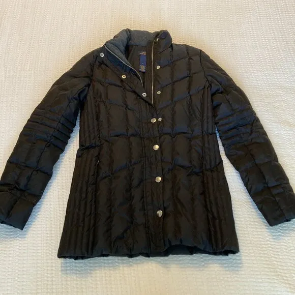 Brooks Brothers 346 Down Puffer Jacket Black Quilted Women's Size 2