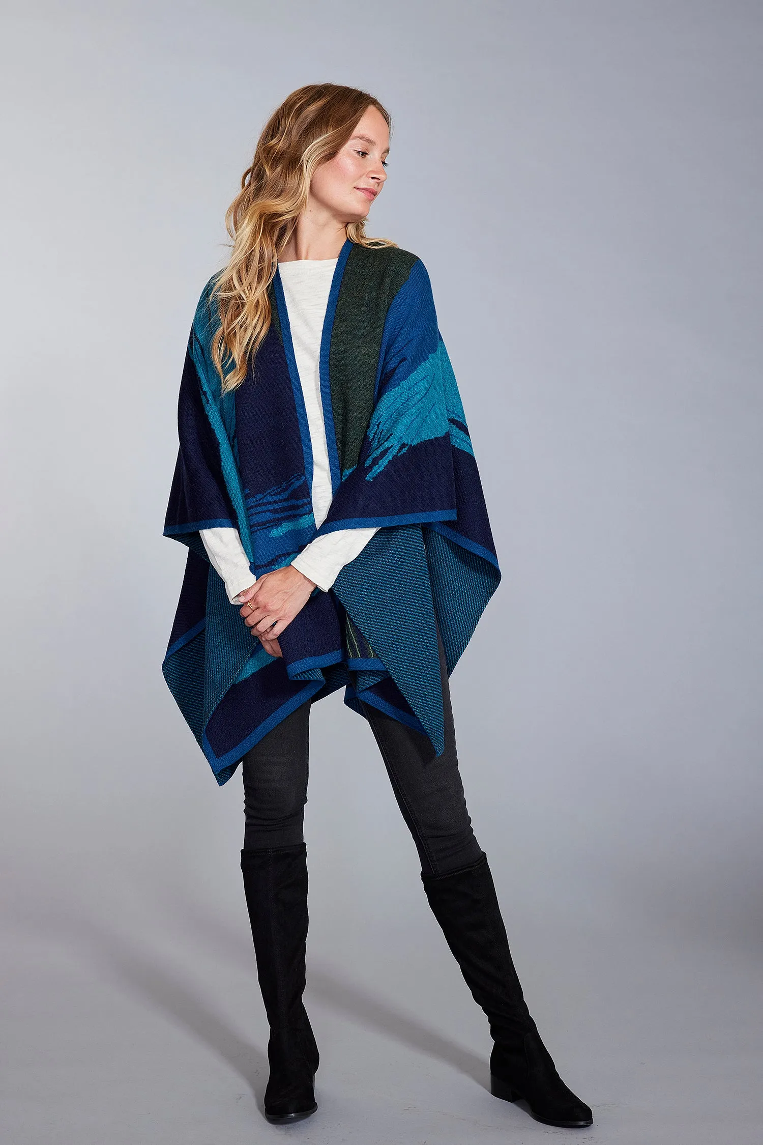 Brushstroke Embroidered Baby Alpaca Poncho - Women's Ruana Wrap
