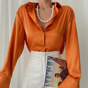Bucey® | Chic Orange Silk Blouse