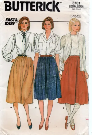 Butterick 6701 Womens Skirts in 3 Styles 1980s Vintage Sewing Pattern Size 8 - 12 UNCUT Factory Folded