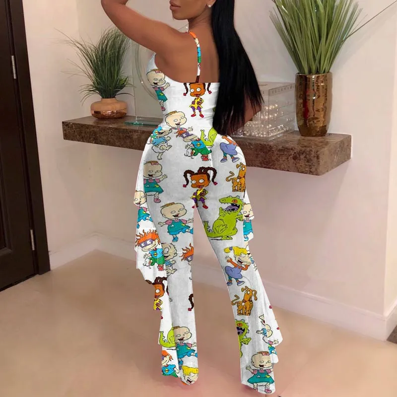 Cartoon Pattern Sheer Mesh Swimsuit Set