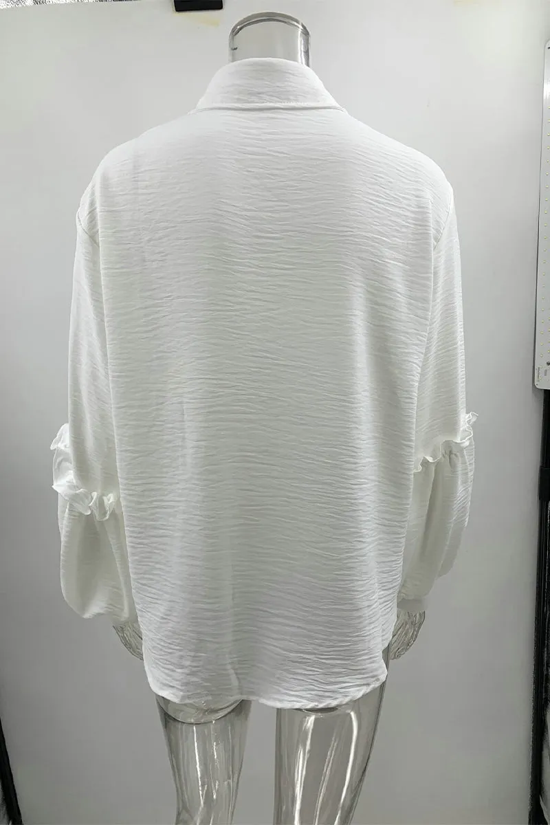 Casual Daily Ruffle Turndown Collar Blouses