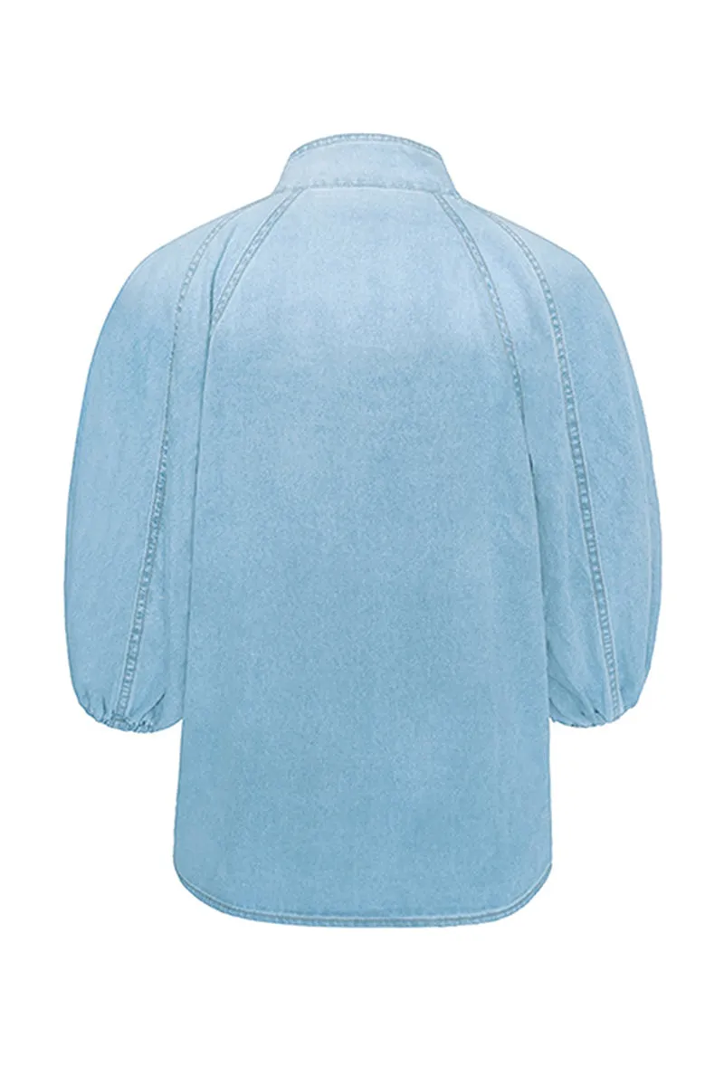 Casual Solid Patchwork Mandarin Collar Blouses