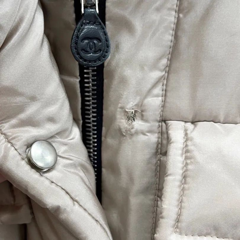 Chanel Beige Logo Trim Long Puffer