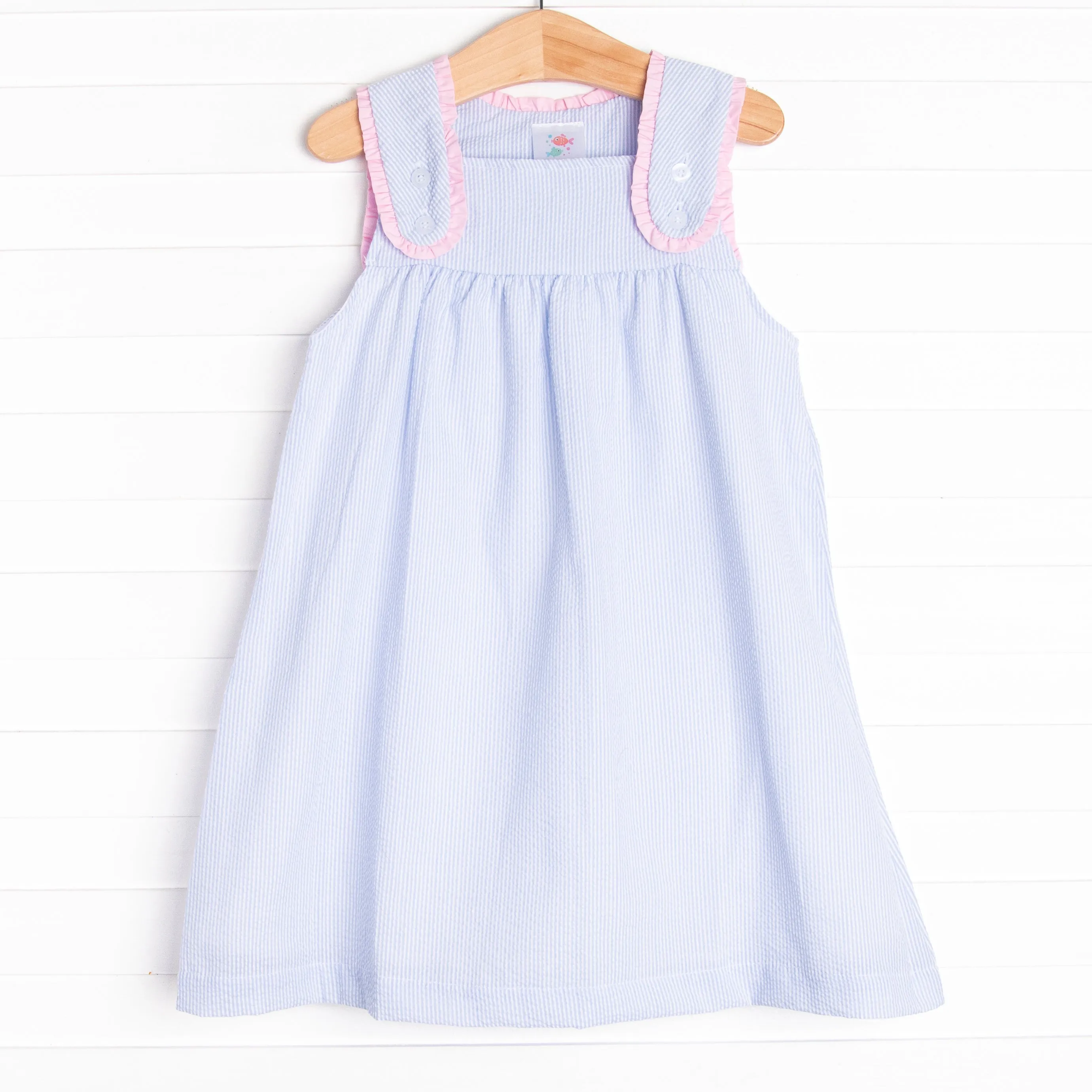 Charlotte Dress, Blue Seersucker