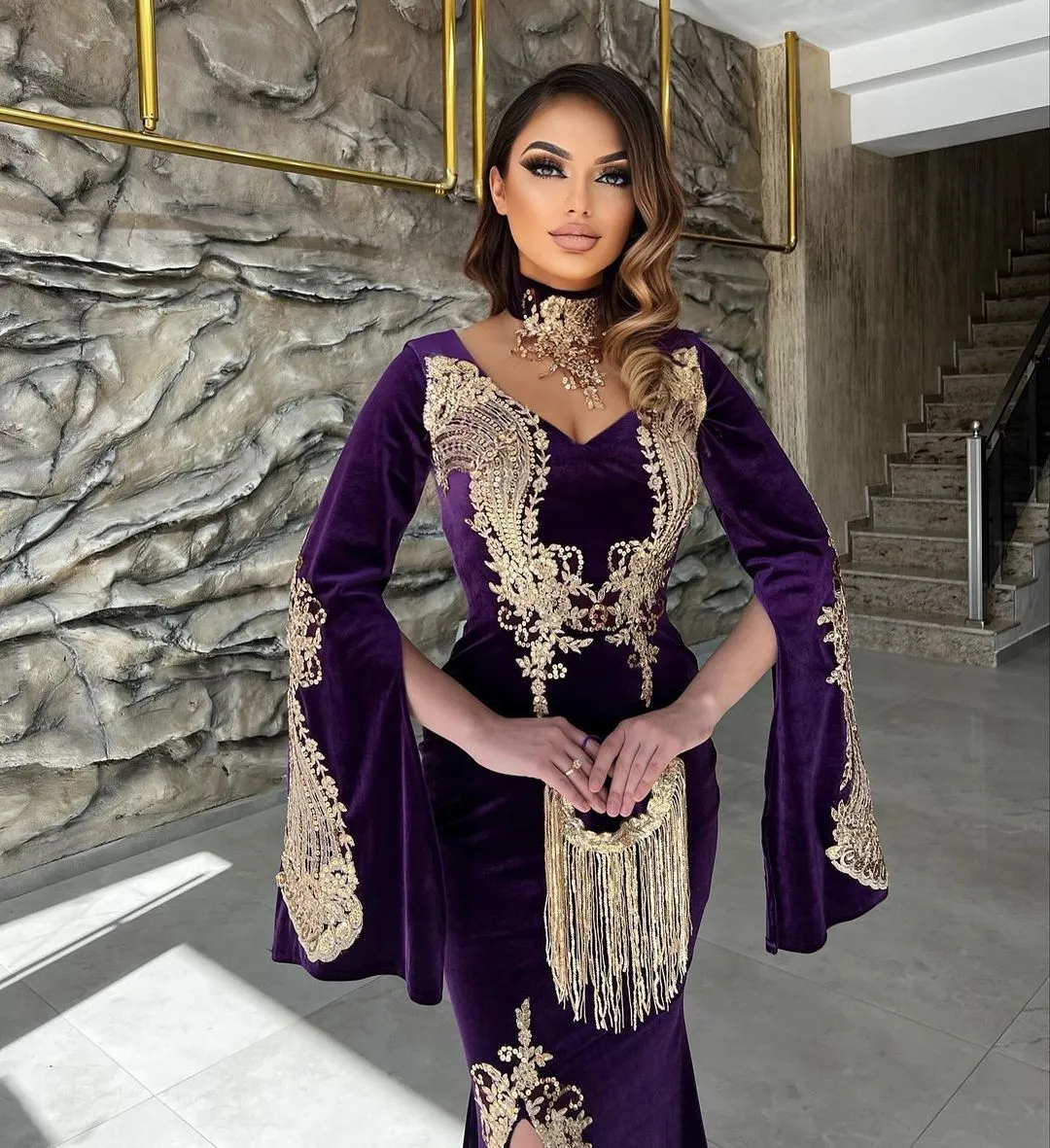 Charming Sweetheart Long Sleeves Mermaid Prom Dresses Long Slit Online