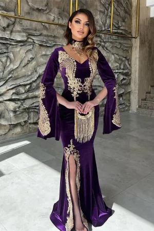 Charming Sweetheart Long Sleeves Mermaid Prom Dresses Long Slit Online