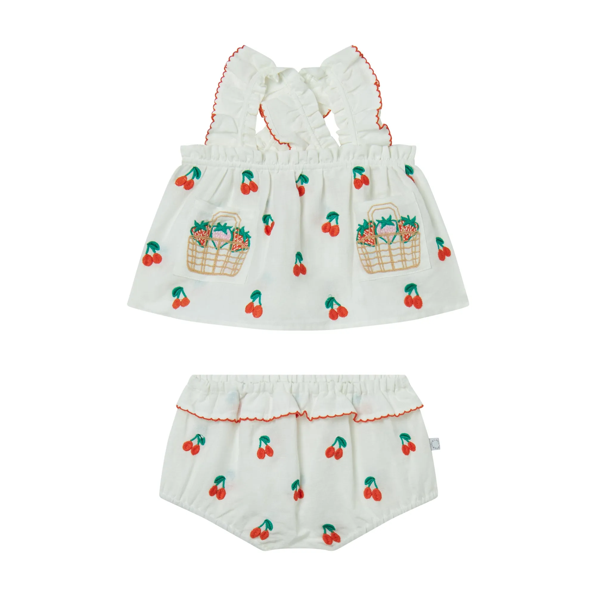 Cherry Embroidered Blouse and Bloomer Set