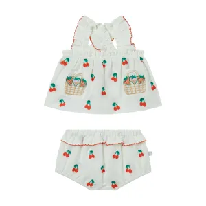 Cherry Embroidered Blouse and Bloomer Set