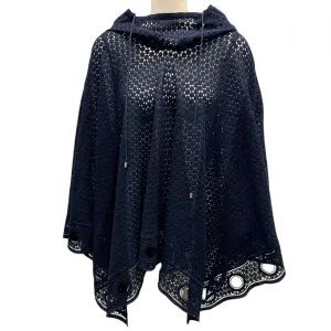 Chloe Deep Navy Eyelet Lace Hooded Poncho