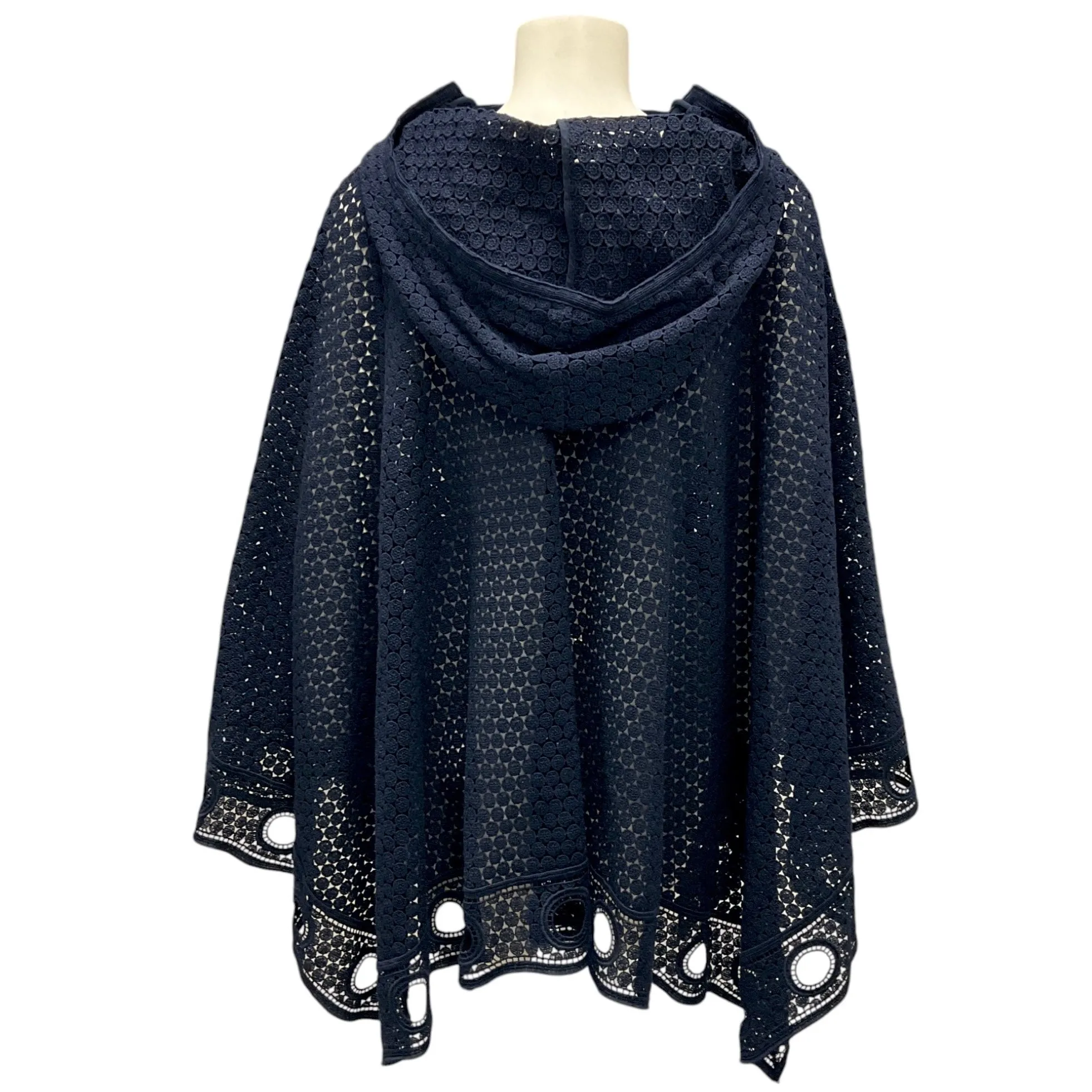 Chloe Deep Navy Eyelet Lace Hooded Poncho