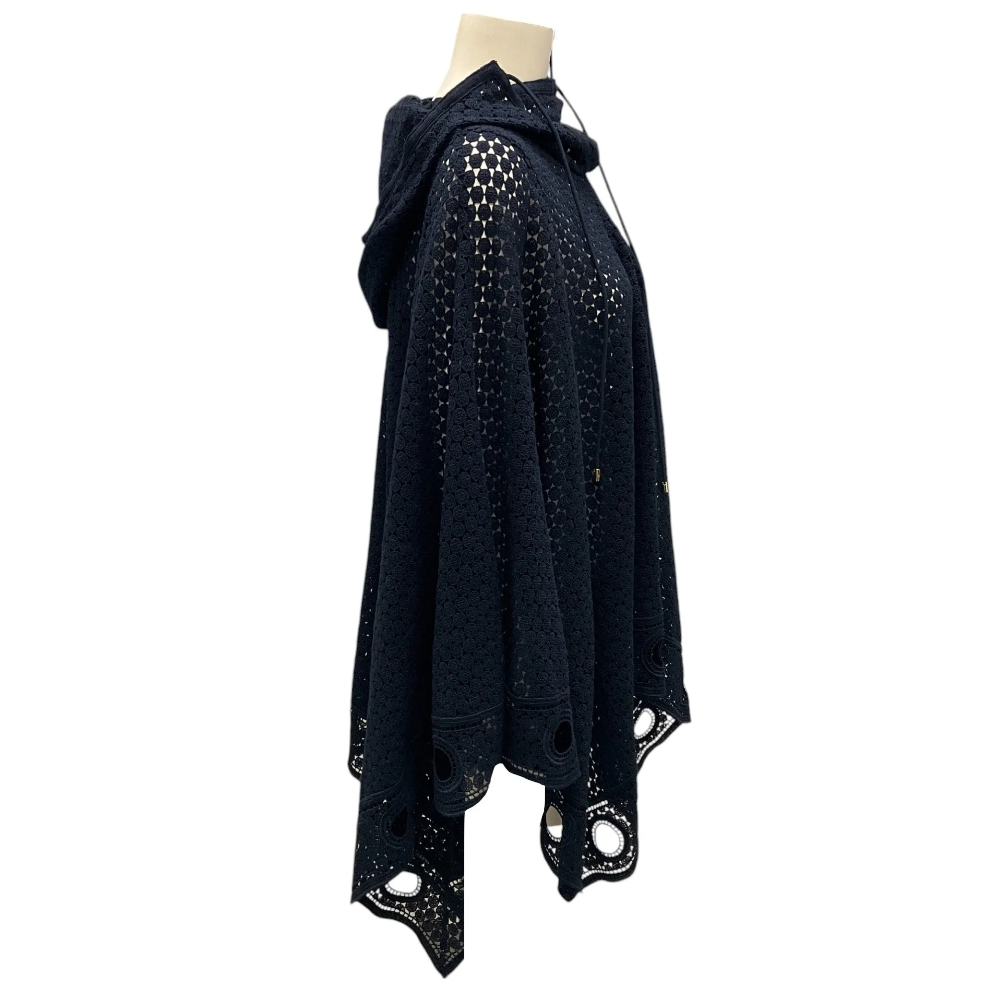 Chloe Deep Navy Eyelet Lace Hooded Poncho
