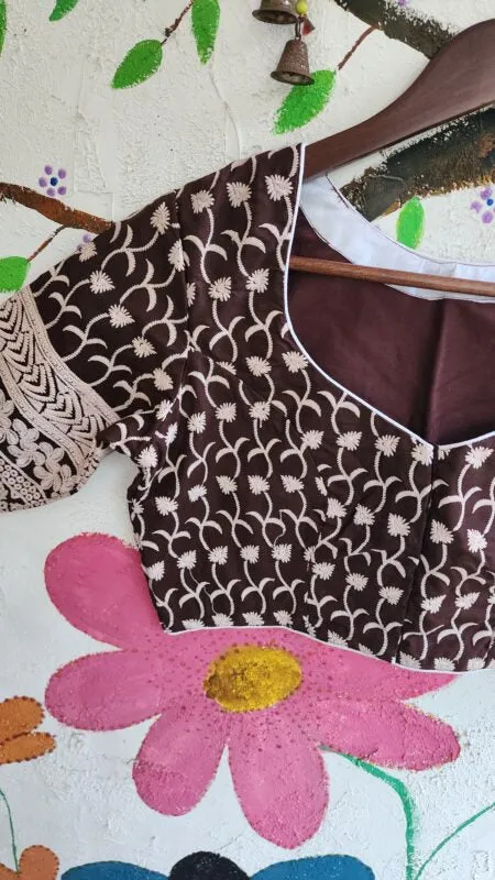 CHOCO BROWN EMBROIDERED BLOUSE
