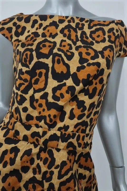 Christian Dior Dress Leopard Print Silk Size 38 US 6 Bow Belt Cap Sleeve Sheath                      FR - FC