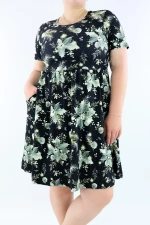 Christmas Twinkle - Short Sleeve Skater Dress - Knee Length - Side Pockets