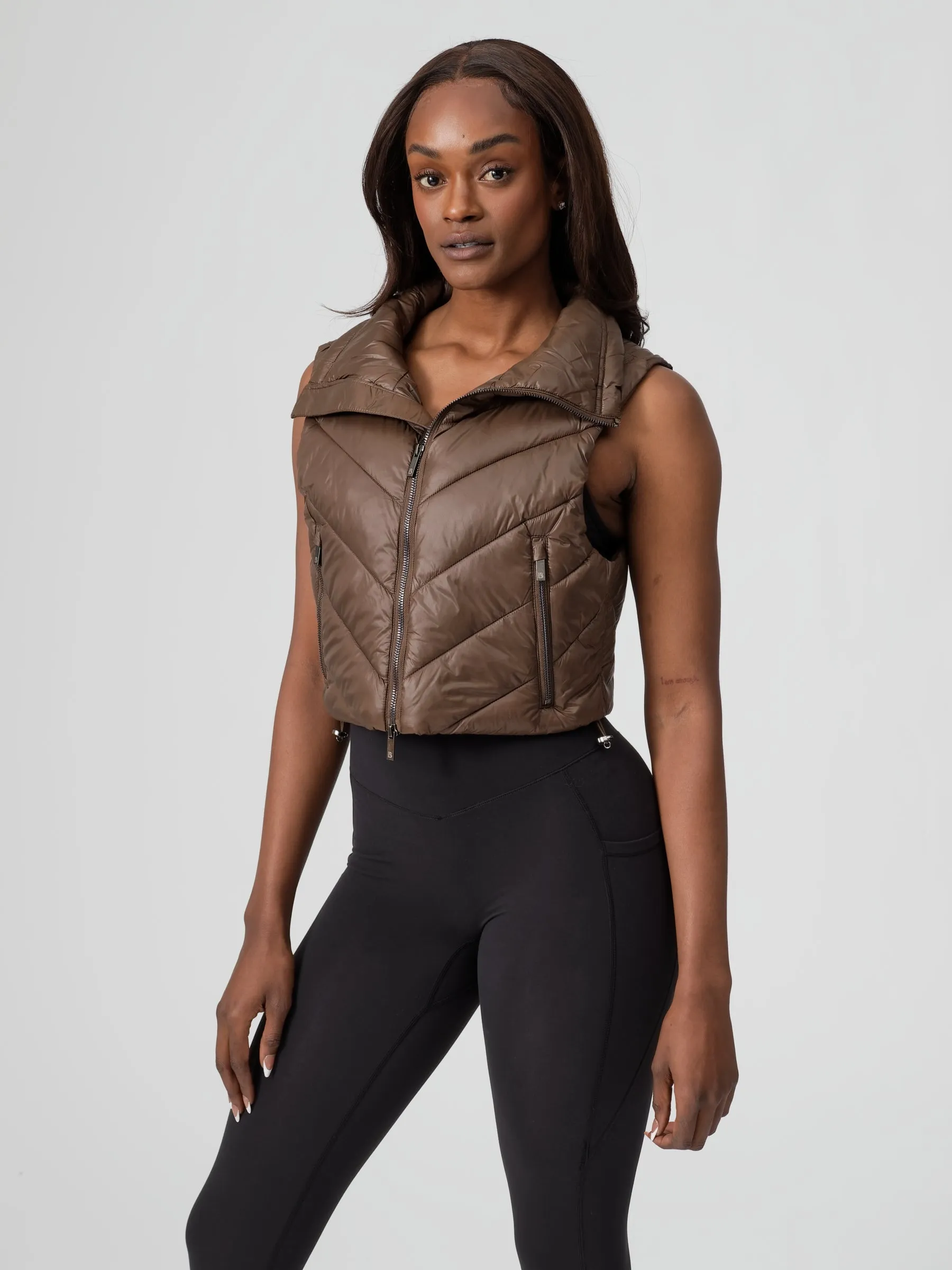 Cinch Waist Puffer Vest - Dark Brown