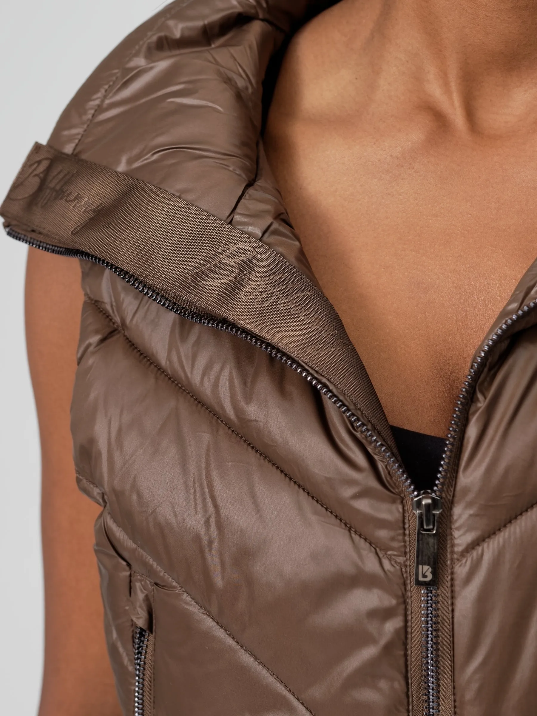 Cinch Waist Puffer Vest - Dark Brown
