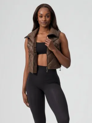 Cinch Waist Puffer Vest - Dark Brown