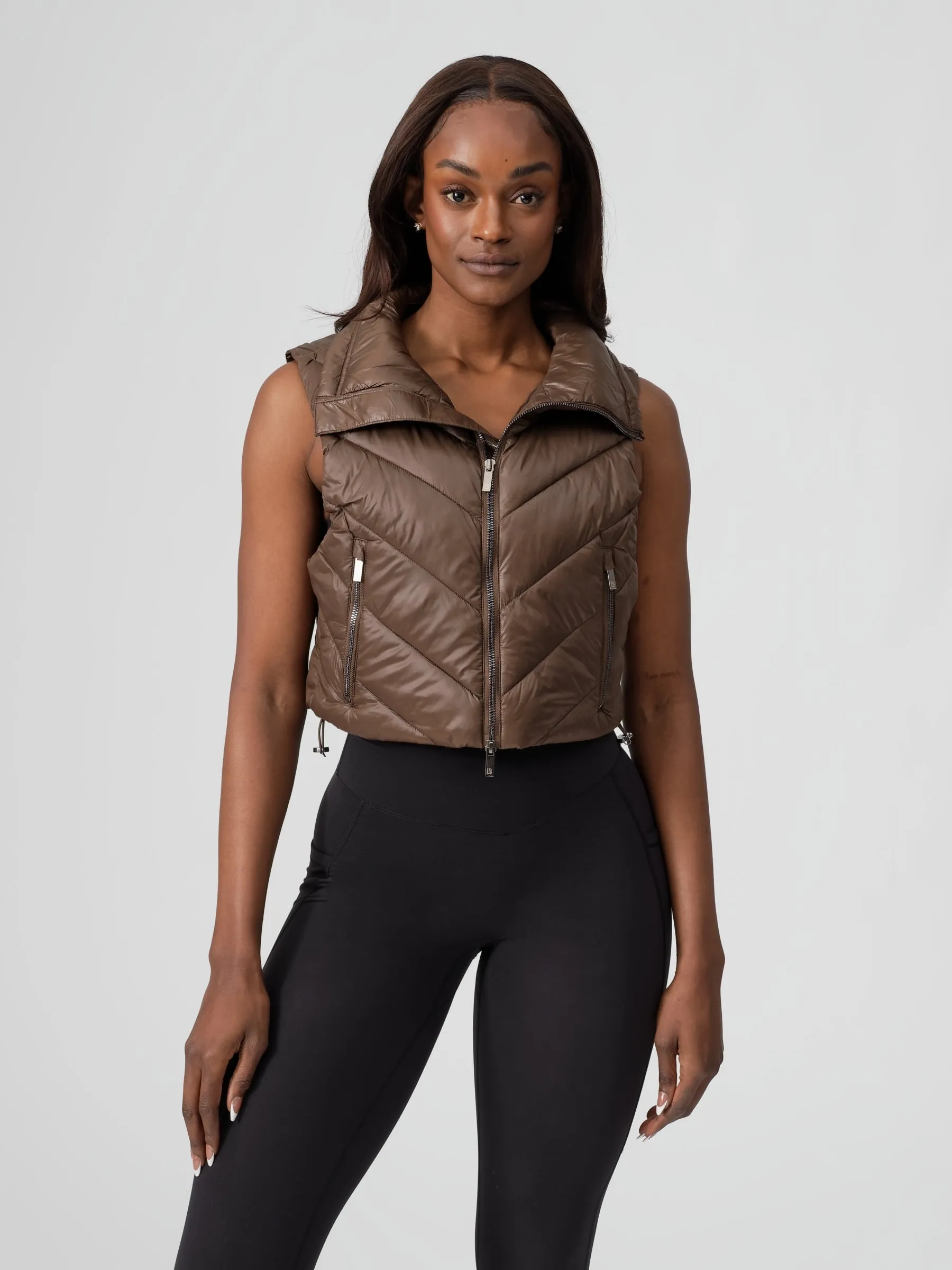 Cinch Waist Puffer Vest - Dark Brown