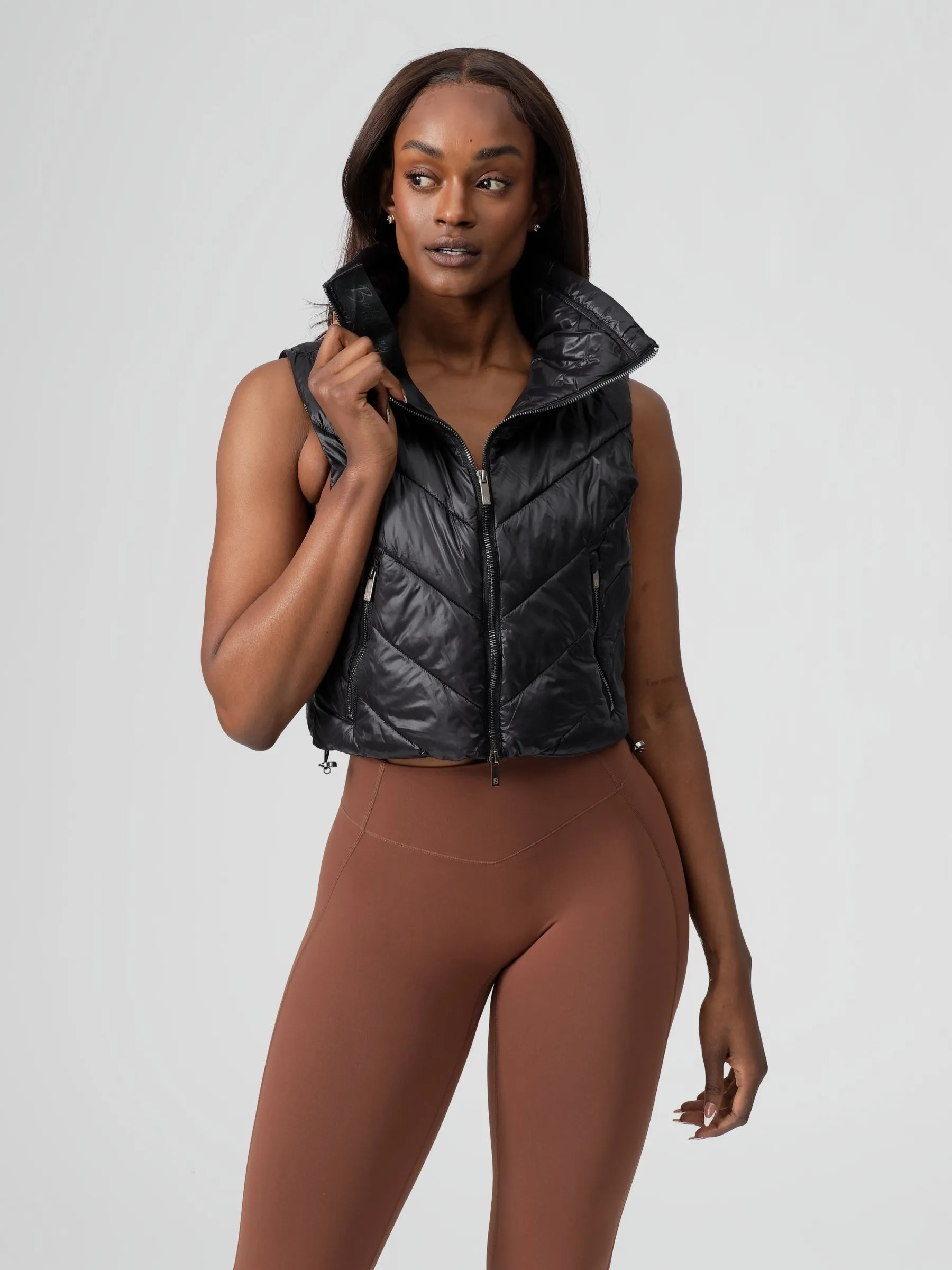 Cinch Waist Puffer Vest - Onyx Black