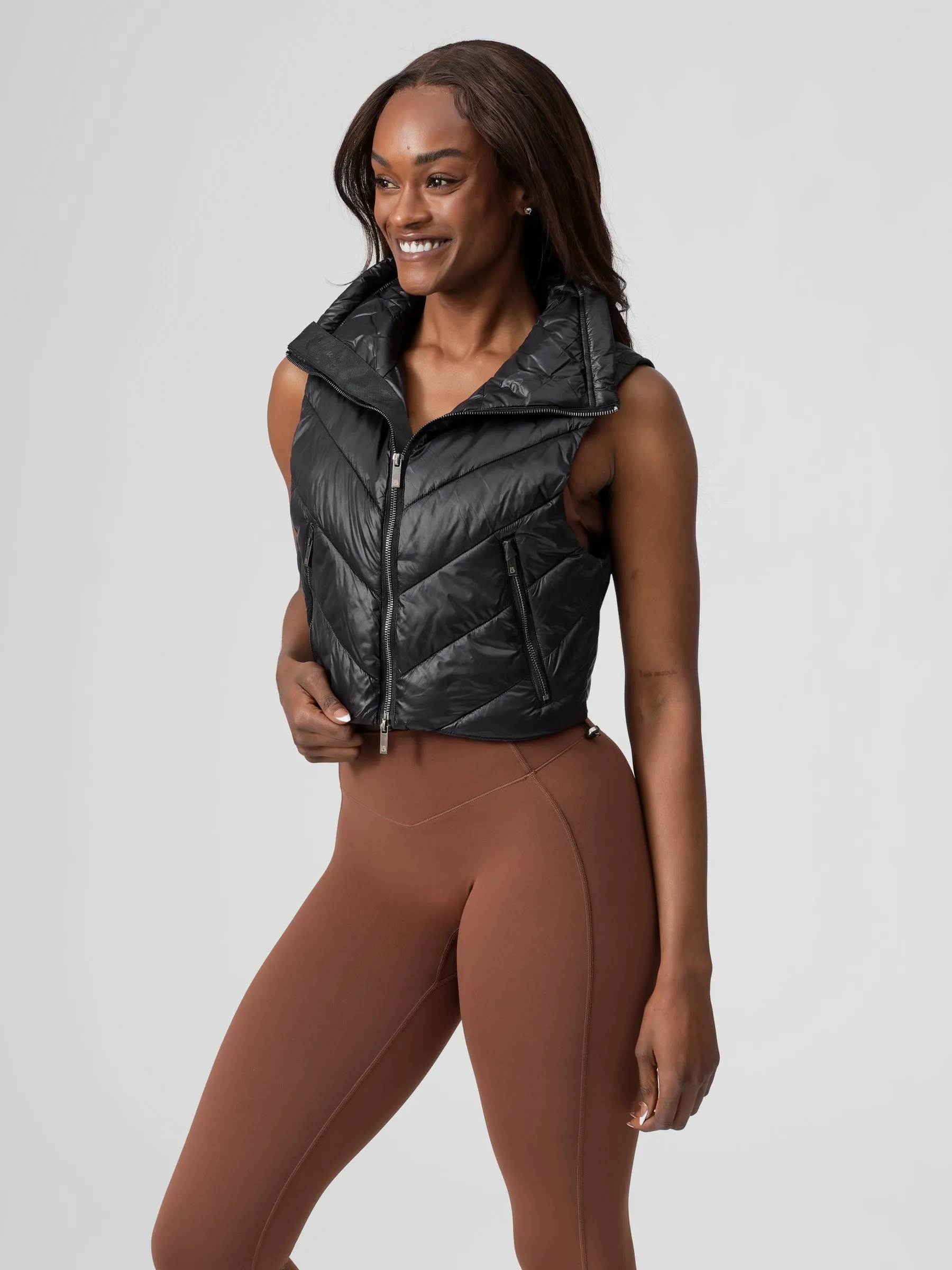 Cinch Waist Puffer Vest - Onyx Black