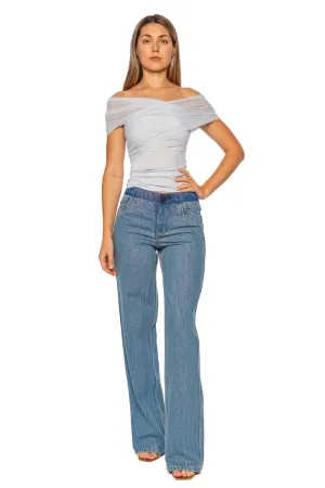 Clear Blue Cross Tulle Ribbed Top