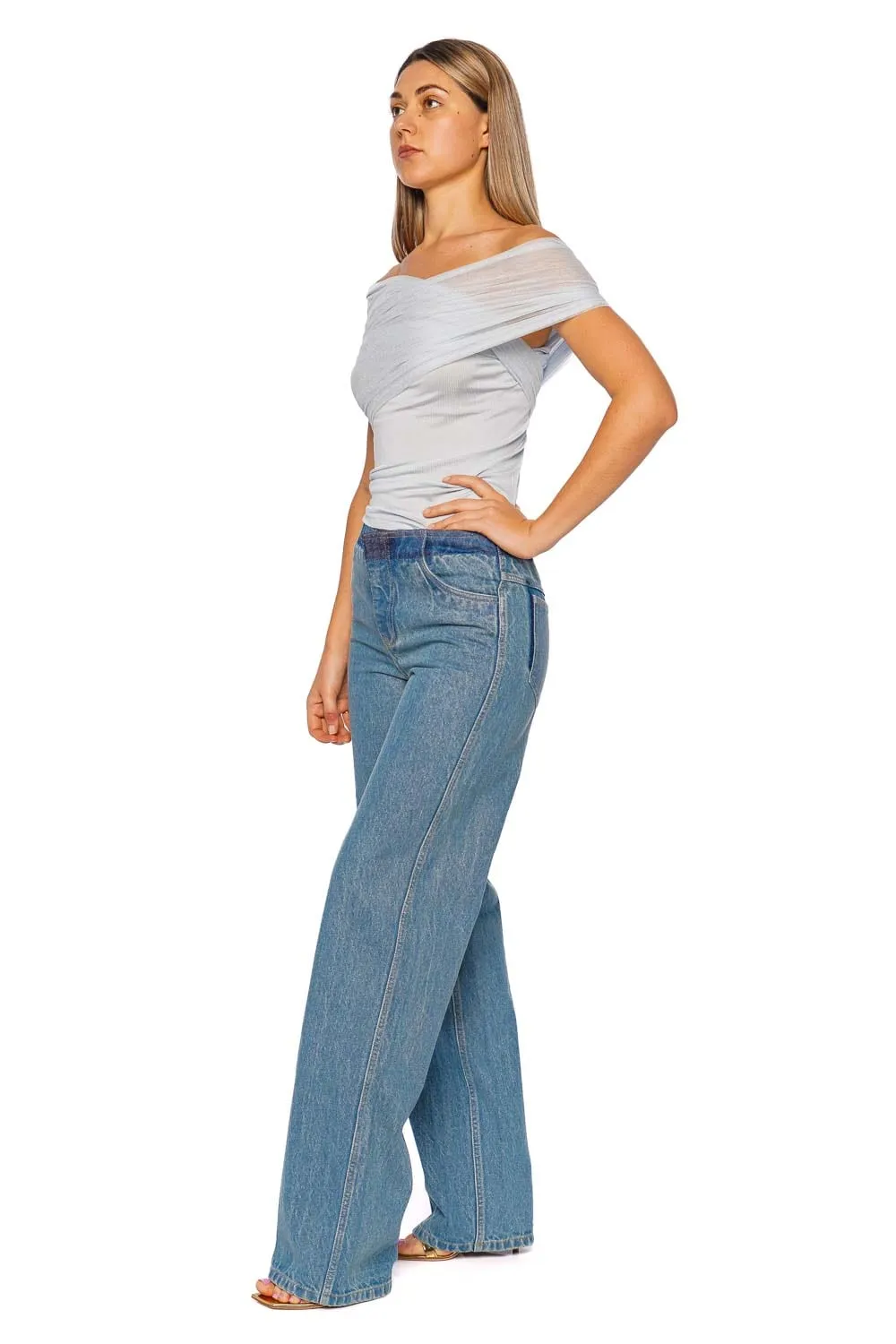 Clear Blue Cross Tulle Ribbed Top
