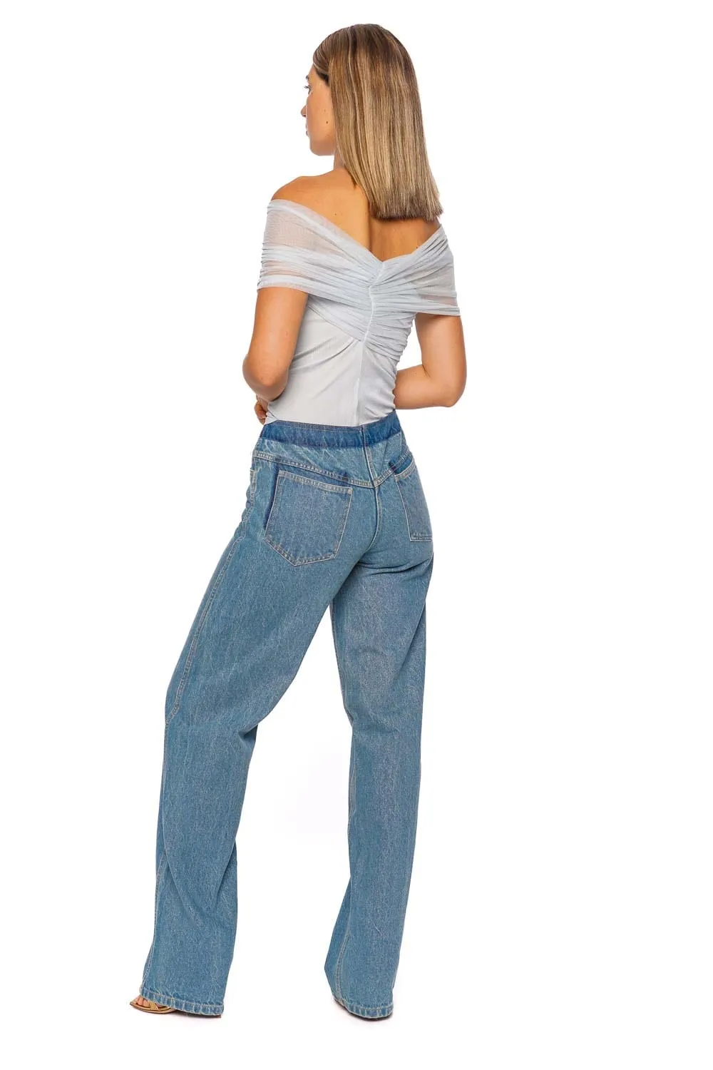 Clear Blue Cross Tulle Ribbed Top