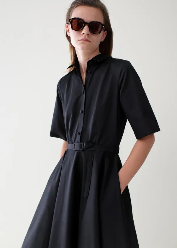 CO. Essentials Navy Collared Full Skirt Dress