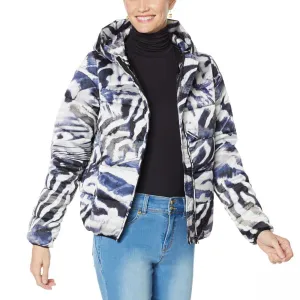 Coldesina Womens Printed Puffer Jacket with Zip Pockets Silver Tiger Gray XS