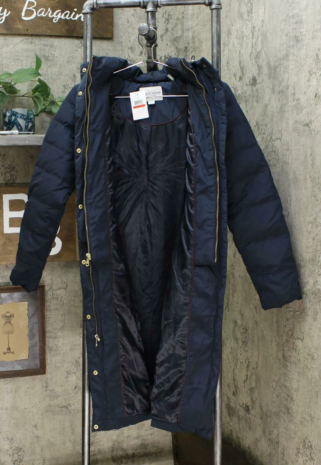 Cole Haan Women's Box Quilt Down Puffer Coat Navy XS
