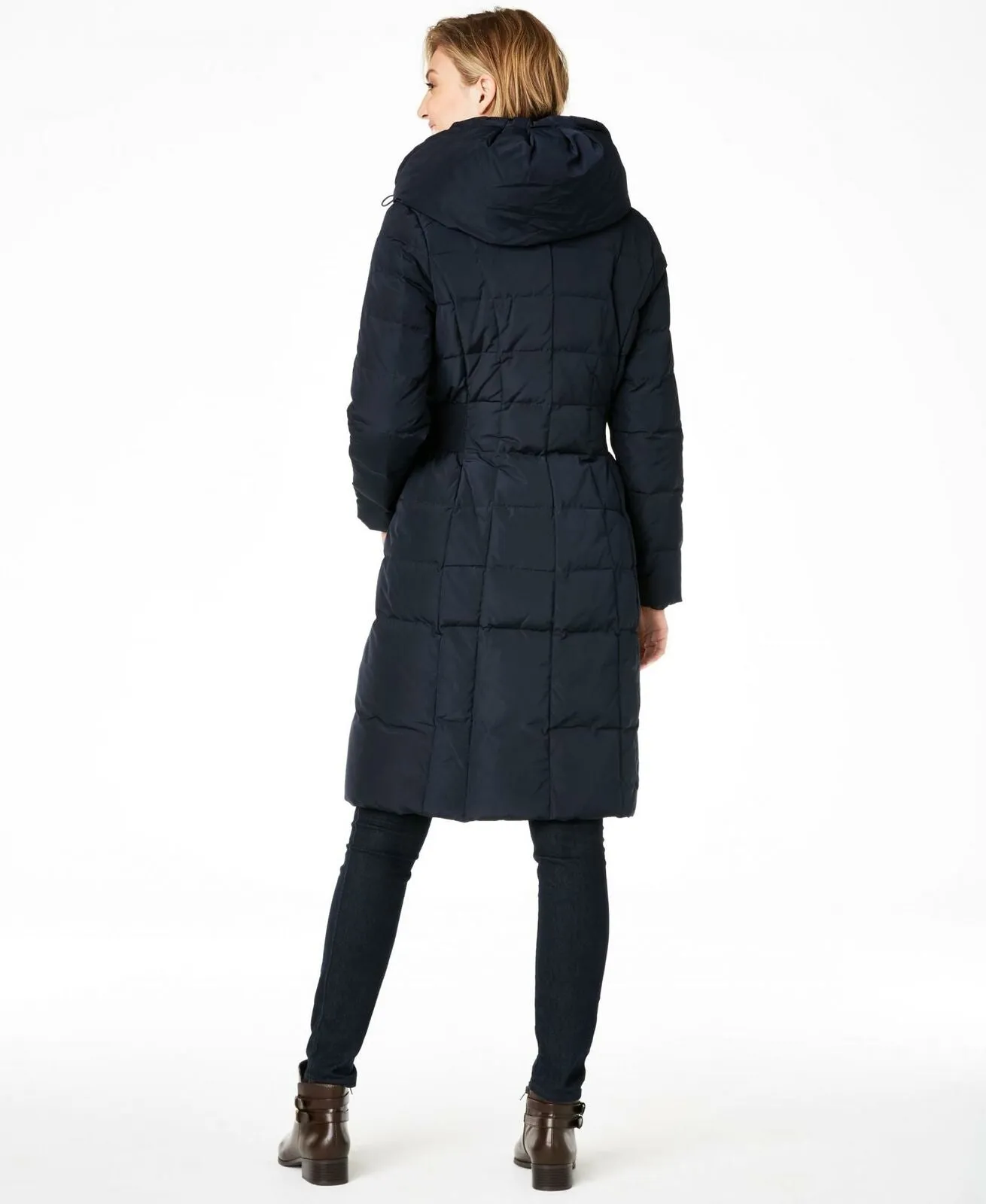 Cole Haan Women's Box Quilt Down Puffer Coat Navy XS