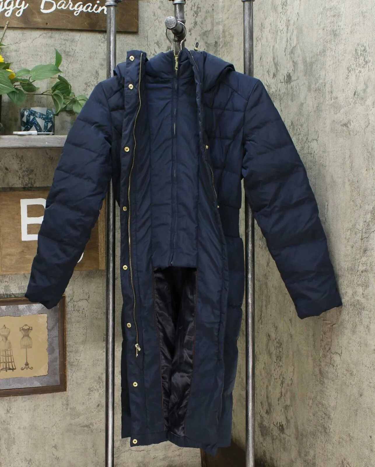 Cole Haan Women's Box Quilt Down Puffer Coat Navy XS