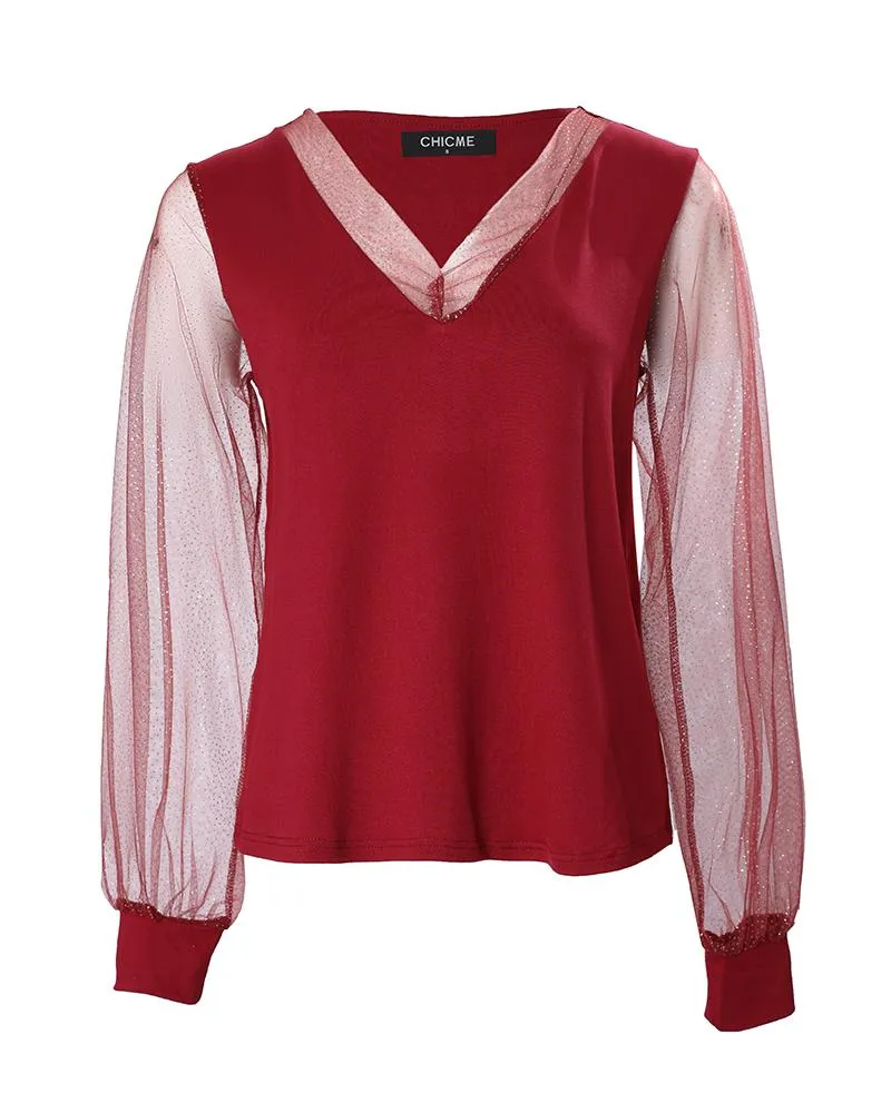 Contrast Mesh Long Sleeve Top