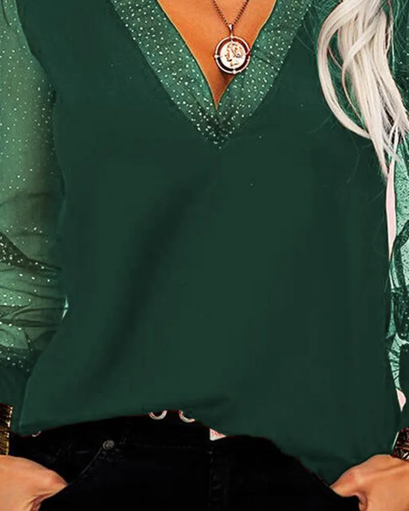 Contrast Mesh Long Sleeve Top