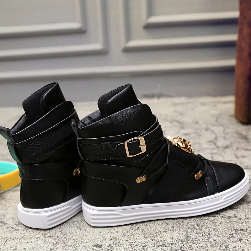 Cool Men High Top Fashion Sneakers Buckle Platform Flats Boots Shoes Man Harajuku Red krasovki Vulcanized Outdoor Shoes