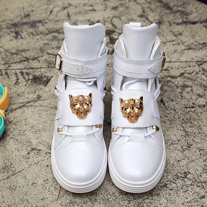 Cool Men High Top Fashion Sneakers Buckle Platform Flats Boots Shoes Man Harajuku Red krasovki Vulcanized Outdoor Shoes