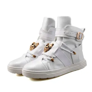 Cool Men High Top Fashion Sneakers Buckle Platform Flats Boots Shoes Man Harajuku Red krasovki Vulcanized Outdoor Shoes