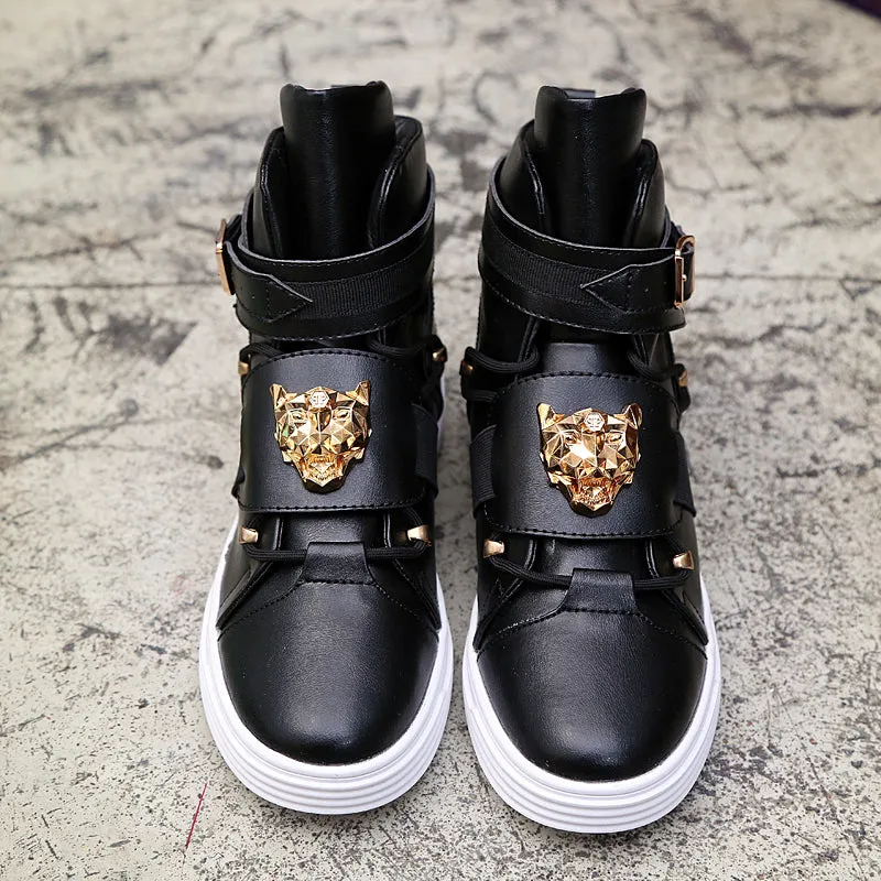Cool Men High Top Fashion Sneakers Buckle Platform Flats Boots Shoes Man Harajuku Red krasovki Vulcanized Outdoor Shoes