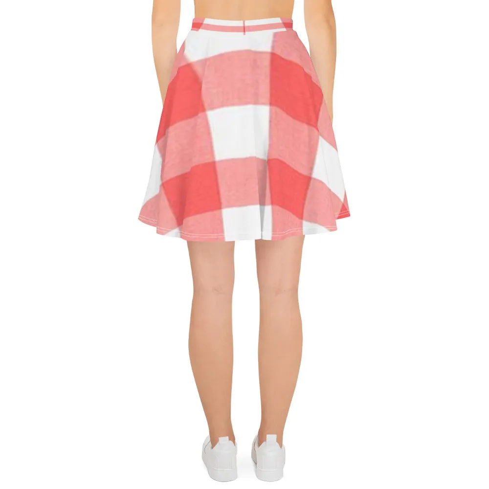 Coral Plaid Skater Skirt