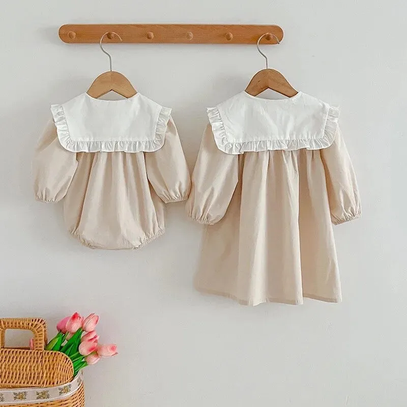 Cotton Dress With Contrasted Collar