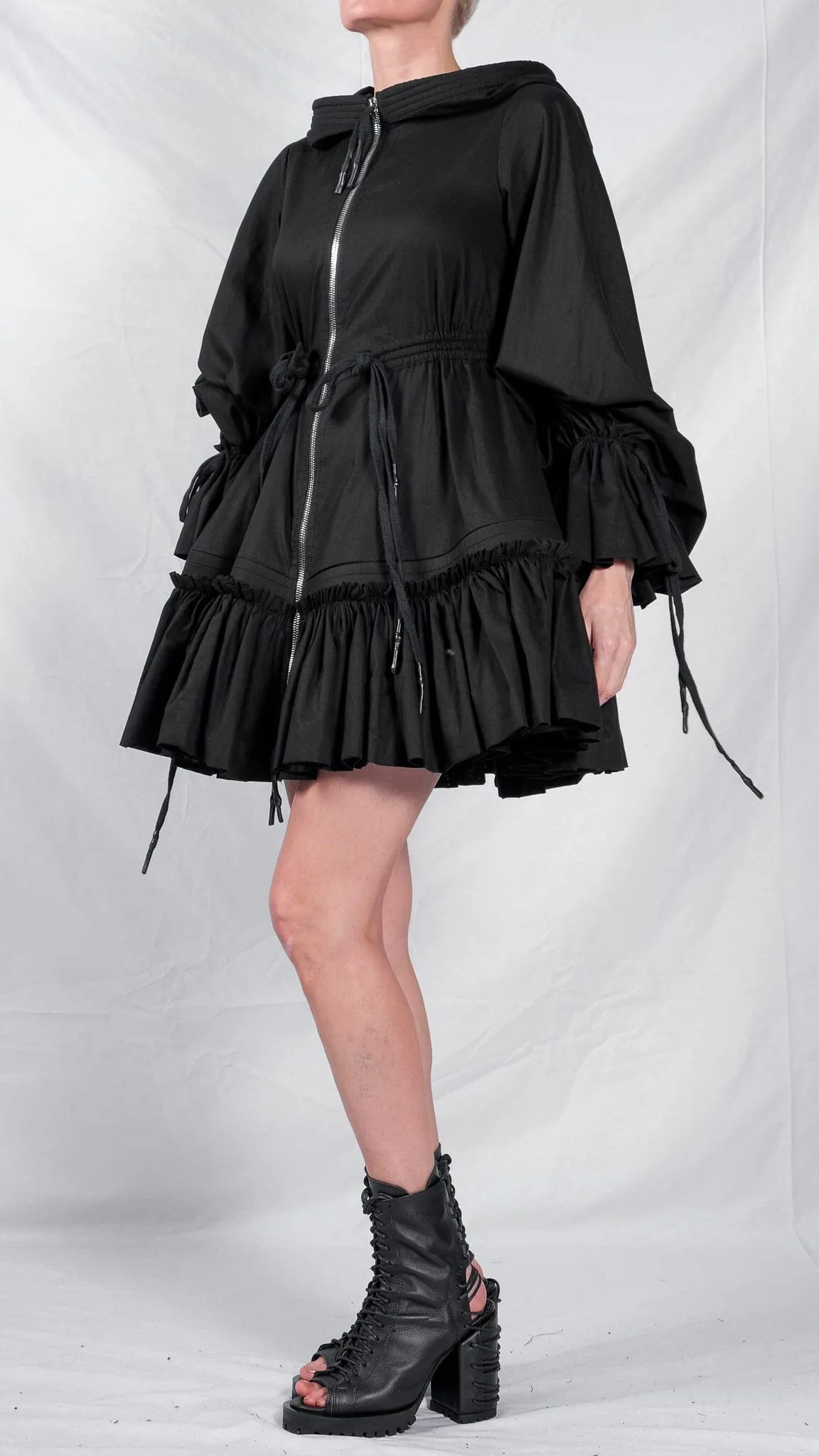 Cotton Jacket with Puff Sleeves and Hood
