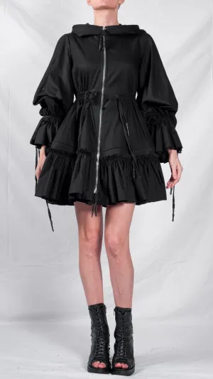 Cotton Jacket with Puff Sleeves and Hood