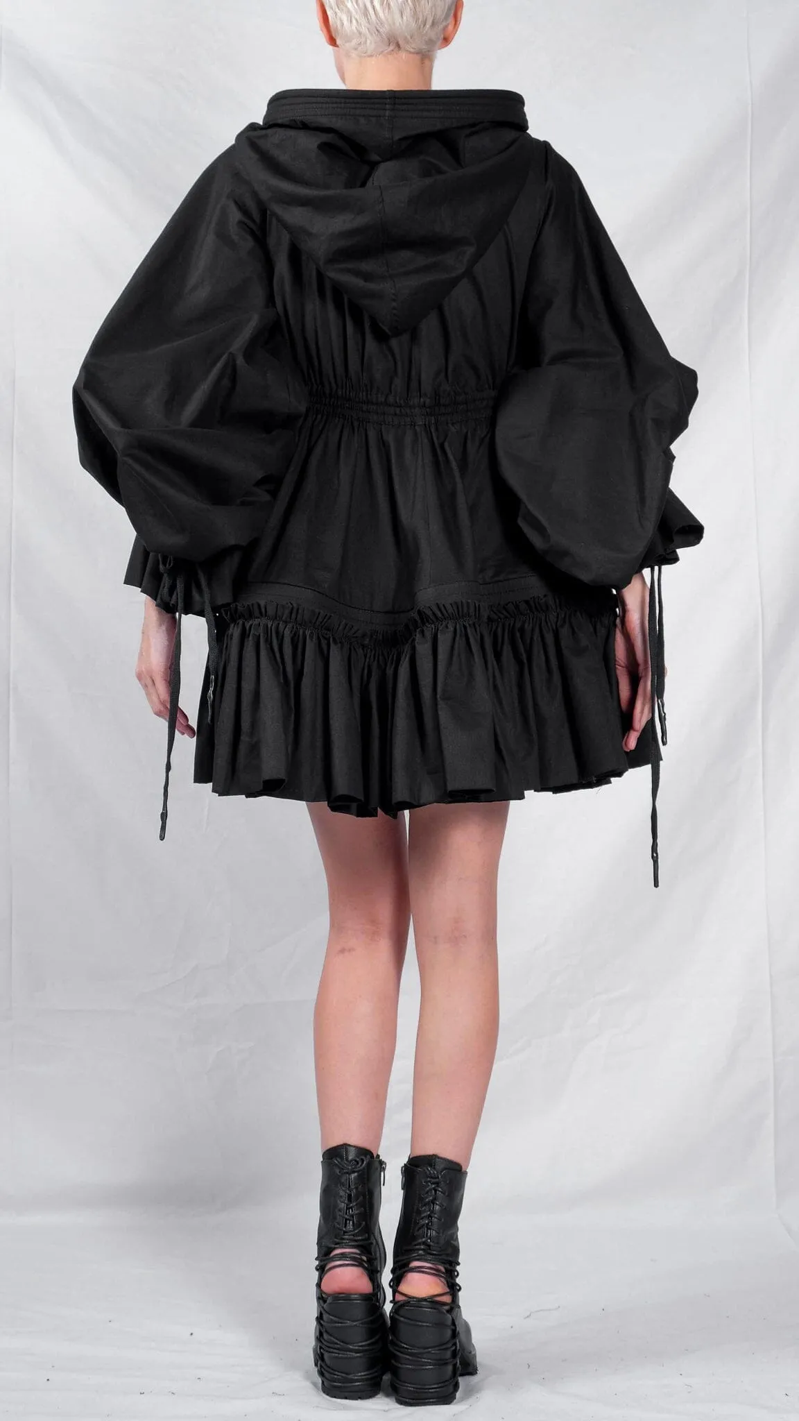 Cotton Jacket with Puff Sleeves and Hood